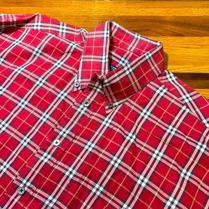 Burberry men’s L Large red plaid flannel shirt EUC